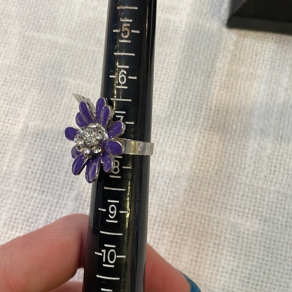 💐5/25 purple enamel sunflower bold large statement ring stretch band rhinestone - Picture 6 of 7